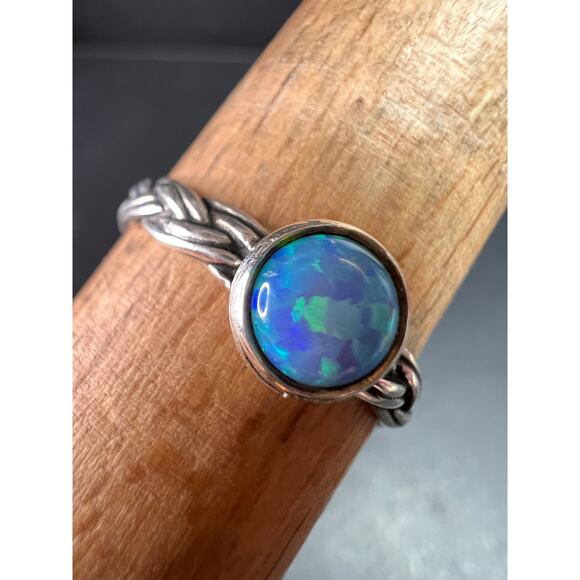 Sterling Silver Braided Band Ring with Lab Opal – Size 9 - Picture 16 of 16